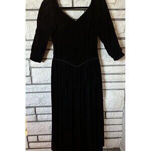 Laura Ashley Dress Womens 10 Black Velvet Puff Sleeve Holiday Dress